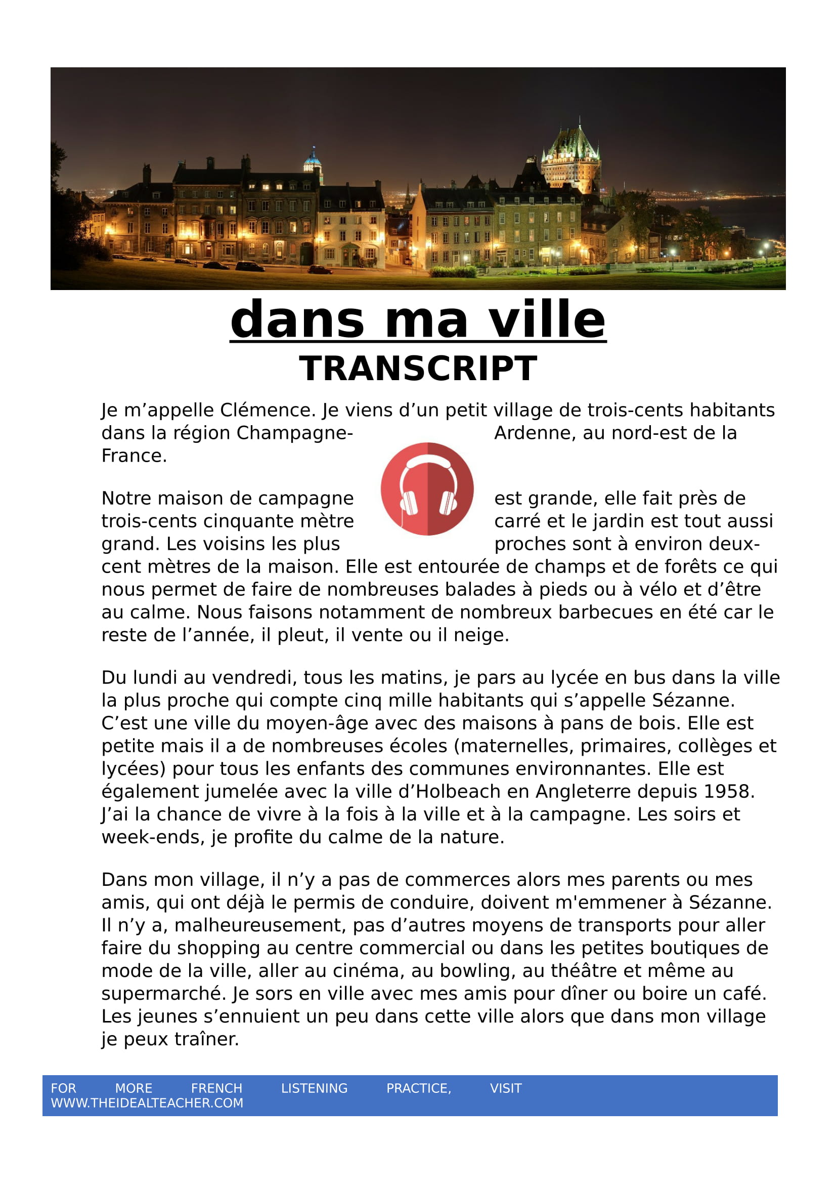 ma ville essay in french