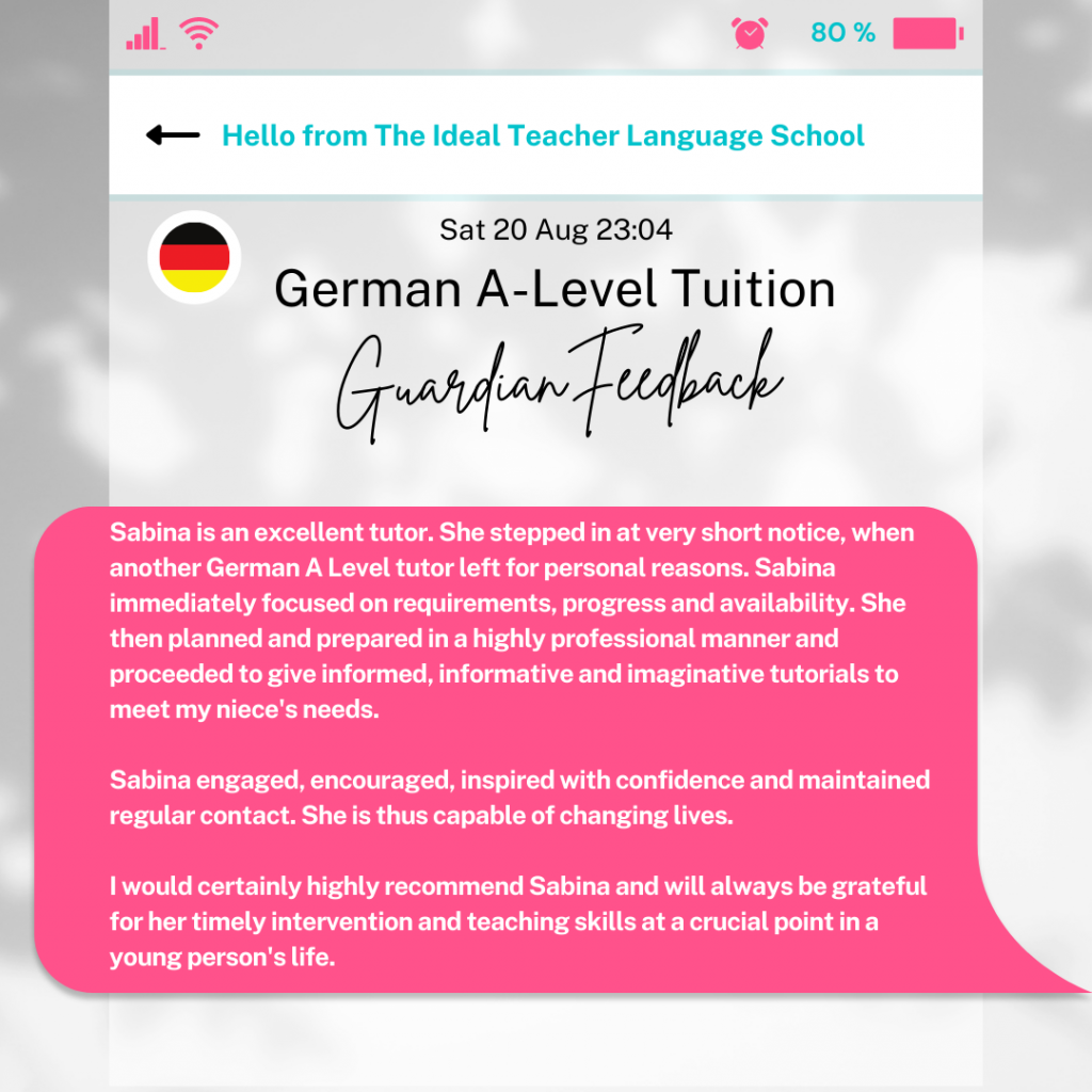A-Level German Student Review of Tutoring via Ideal Teacher Language School