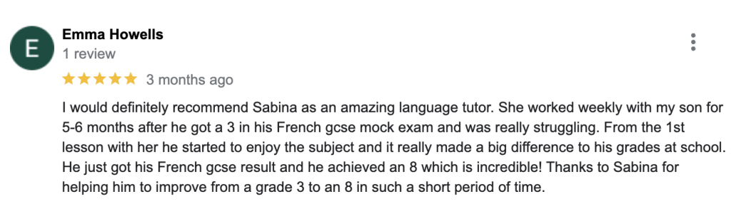 French Tuition - Student Review Great Progress